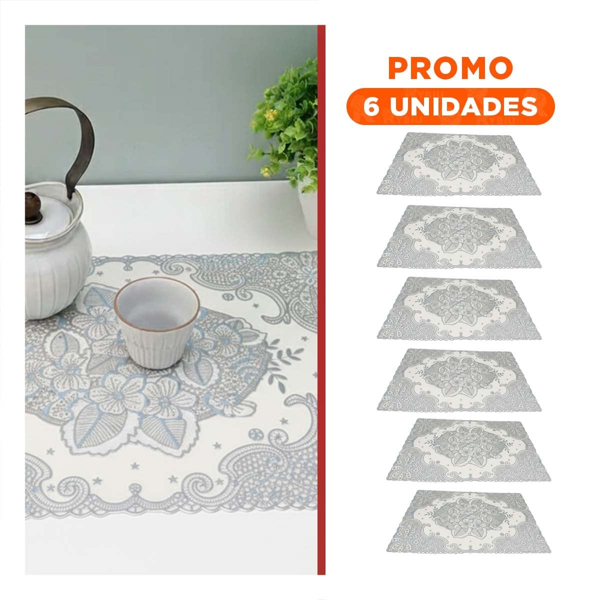 PACK6 PROTECTOR MODERNO PLATEADO CON DETALLE DE FLORES PARA HOGAR MODERNO Y+REGALO STICKER - 1