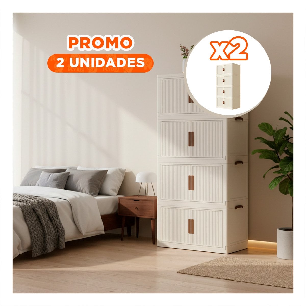 PACK2 ESTANTE DE ROPA PLEGABLE 4 NIVELES BEIGE ORGANIZADOR PARA HABITACION - 1