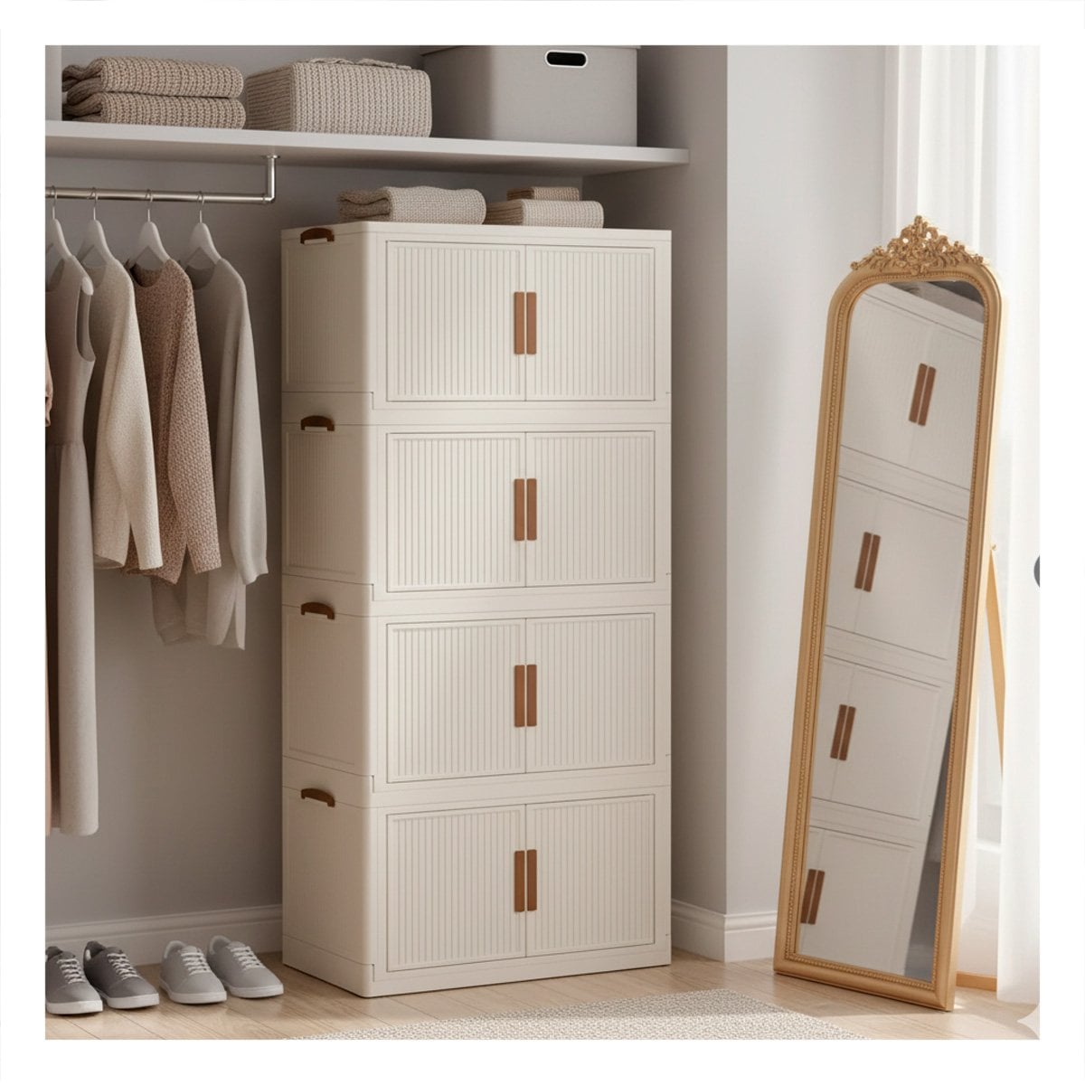 PACK2 ESTANTE DE ROPA PLEGABLE 4 NIVELES BEIGE ORGANIZADOR PARA HABITACION - 2