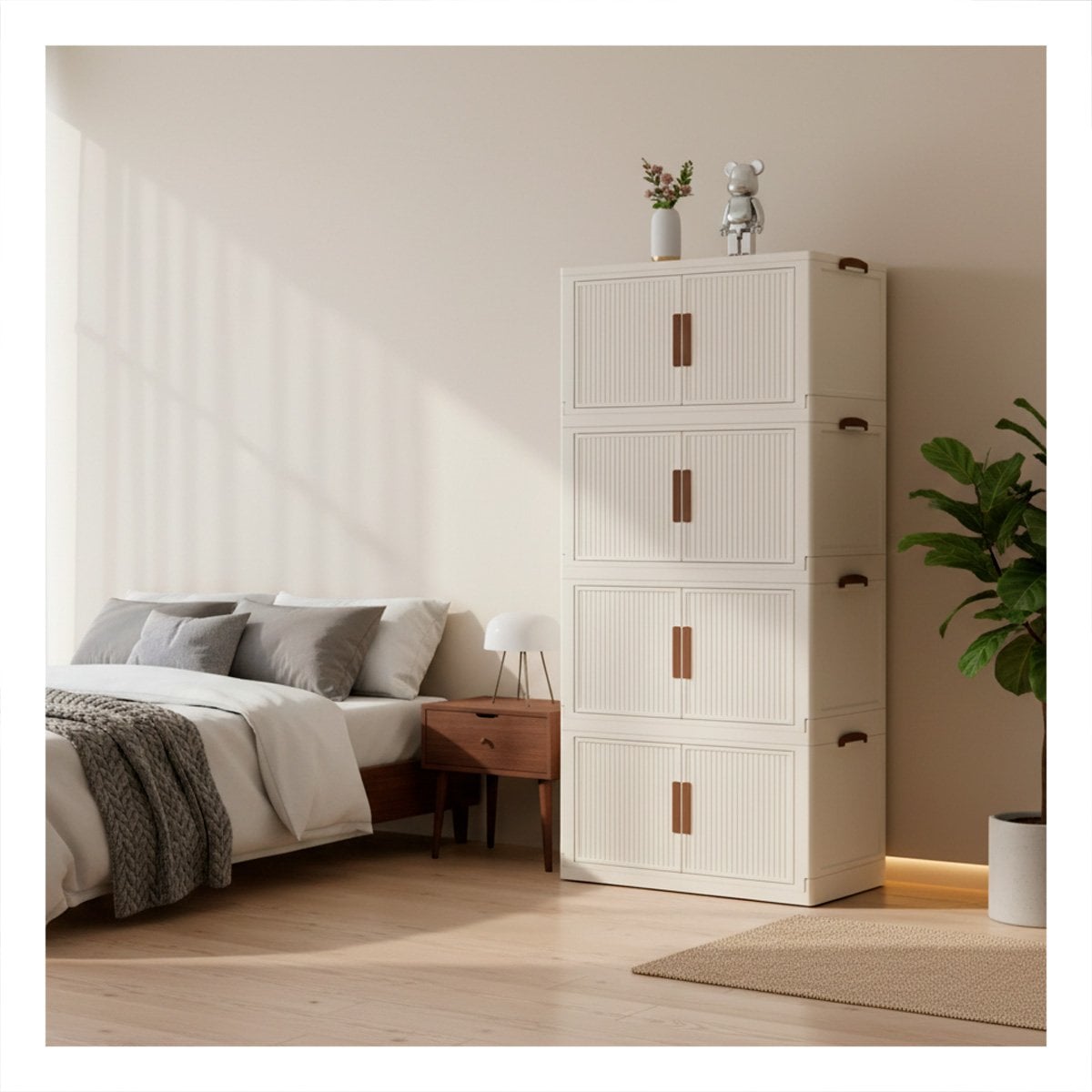 PACK2 ESTANTE DE ROPA PLEGABLE 4 NIVELES BEIGE ORGANIZADOR PARA HABITACION - 3