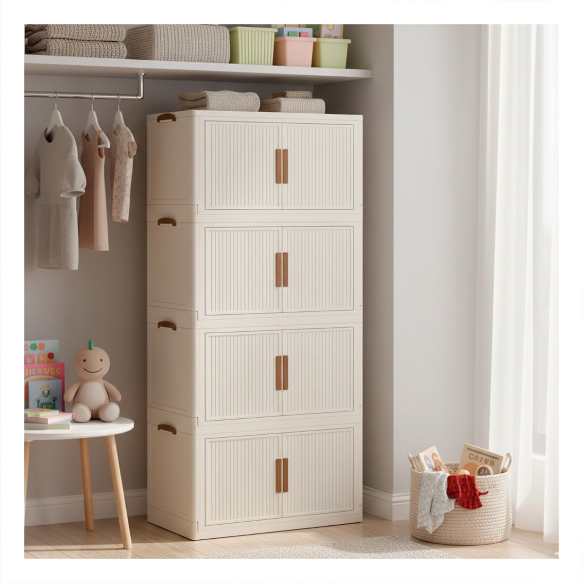 PACK2 ESTANTE DE ROPA PLEGABLE 4 NIVELES BEIGE ORGANIZADOR PARA HABITACION - 5