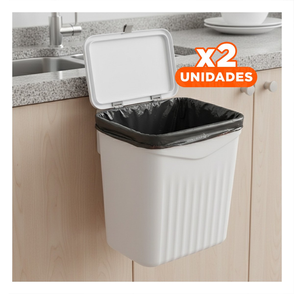 PACK2 CONTENEDOR DE BASURA BLANCO COLGANTE COMPACTO Y FACIL DE LIMPIAR Y+PAPEL REGALO - 1