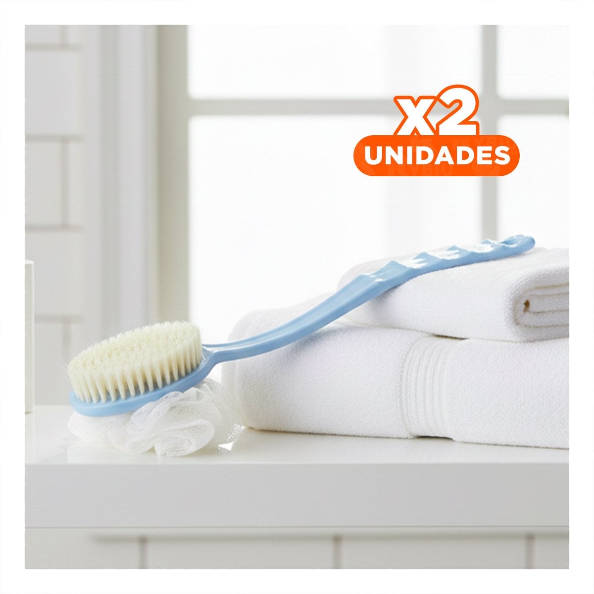 PACK2 ESCOBILLA CORPORAL AZUL 36CM DOBLE CABEZALES PARA PIEL DELICADA Y+PAPEL REGALO - 1