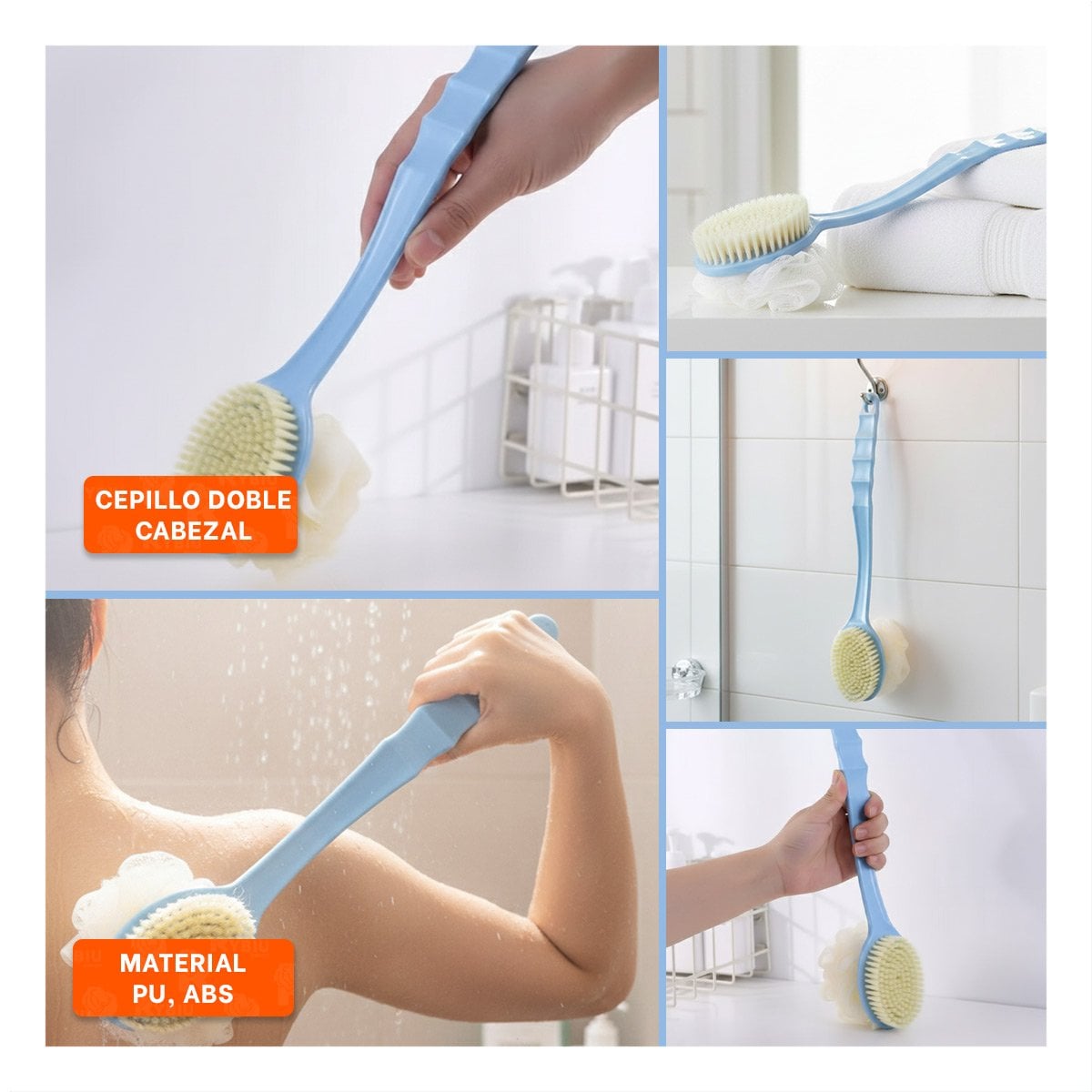 PACK2 ESCOBILLA CORPORAL AZUL 36CM DOBLE CABEZALES PARA PIEL DELICADA Y+PAPEL REGALO - 3