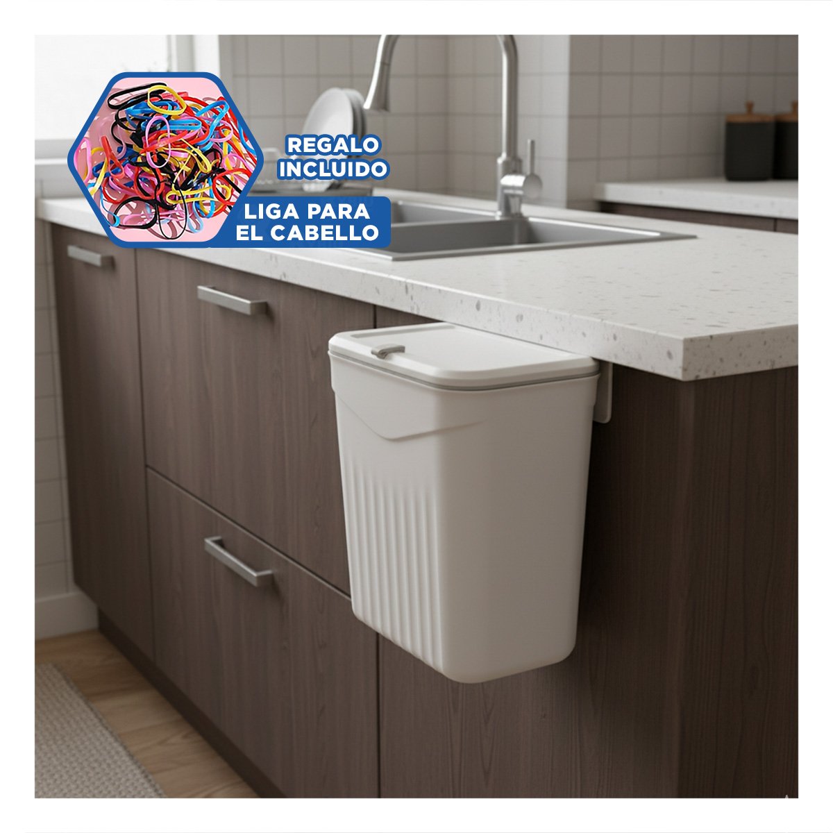 TACHO COLGANTE BLANCO DE BASURA ELEGANTE Y FACIL DE MANTENER Y+LIGAS REGALO - 2
