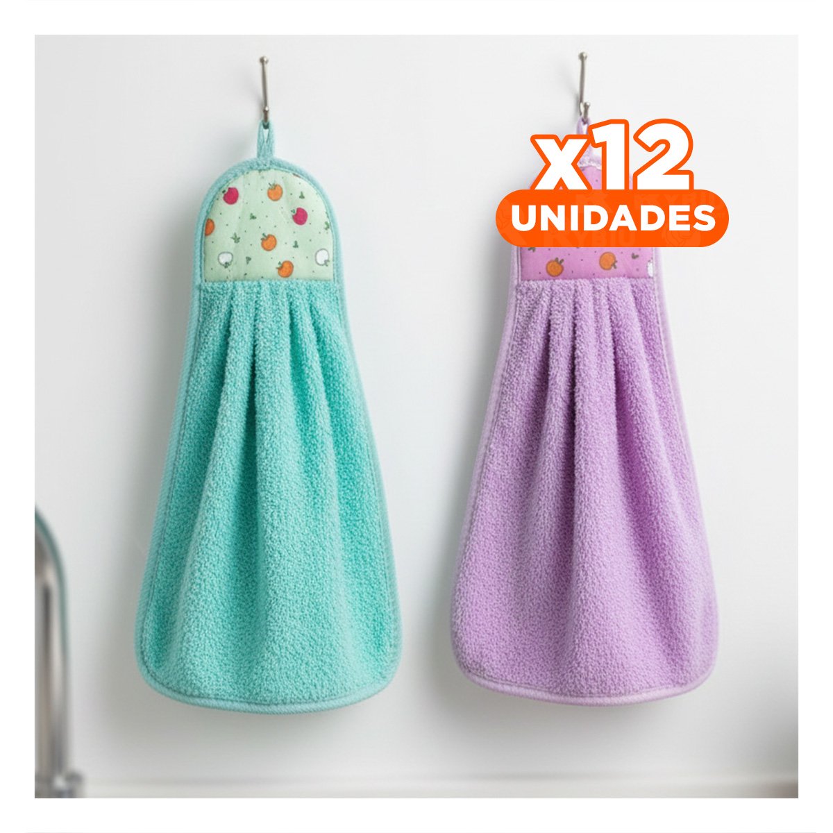PACK12 PACK 2 PIEZAS MORADO Y VERDE AGUA TOALLAS COLGADOR COLORIDO 28X38CM Y+REGALO STICKER - 1