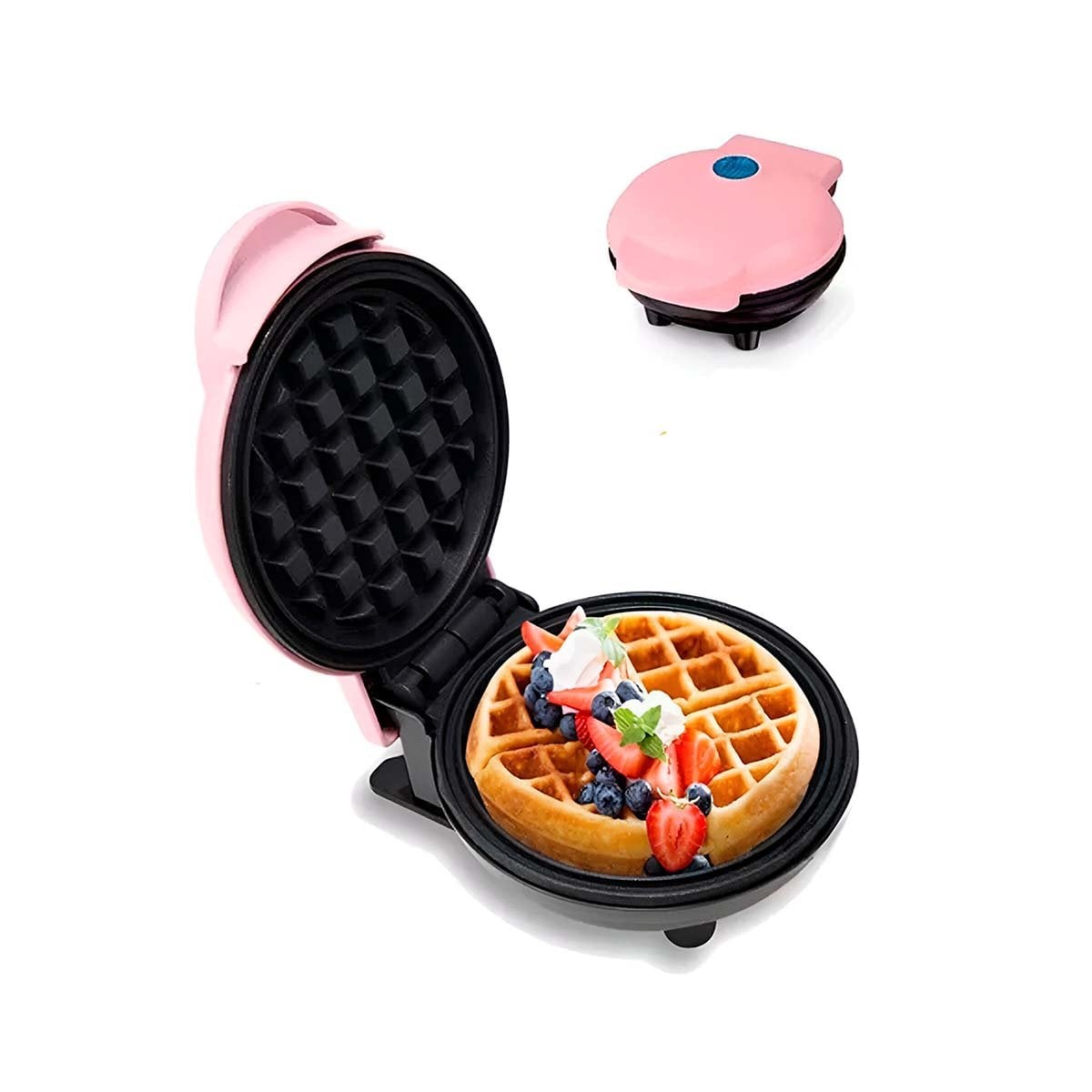 MINI WAFLERA CIRCULAR ROSADO PARA PREPARACION DE WAFFLES Y POSTRES EN FAMILIA Y+REGALO STICKER - 1