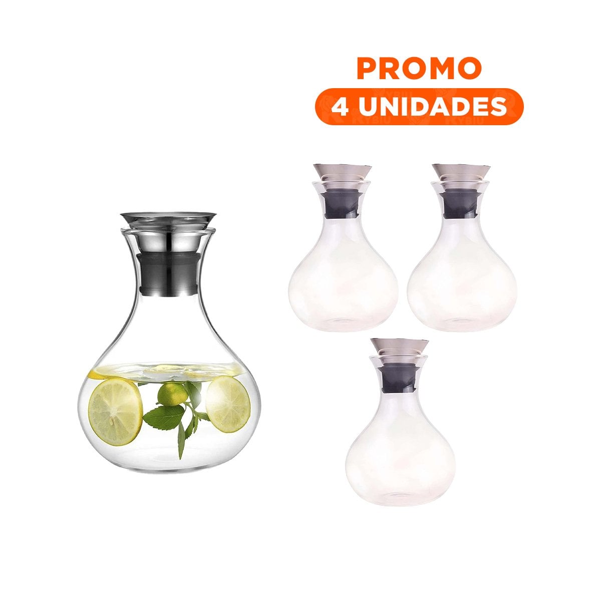 PACK4 CRISTAL JARRA FUJI 1600 ML TRANSPARENTE CON TAPA USO PRACTICO DIARIO - 1