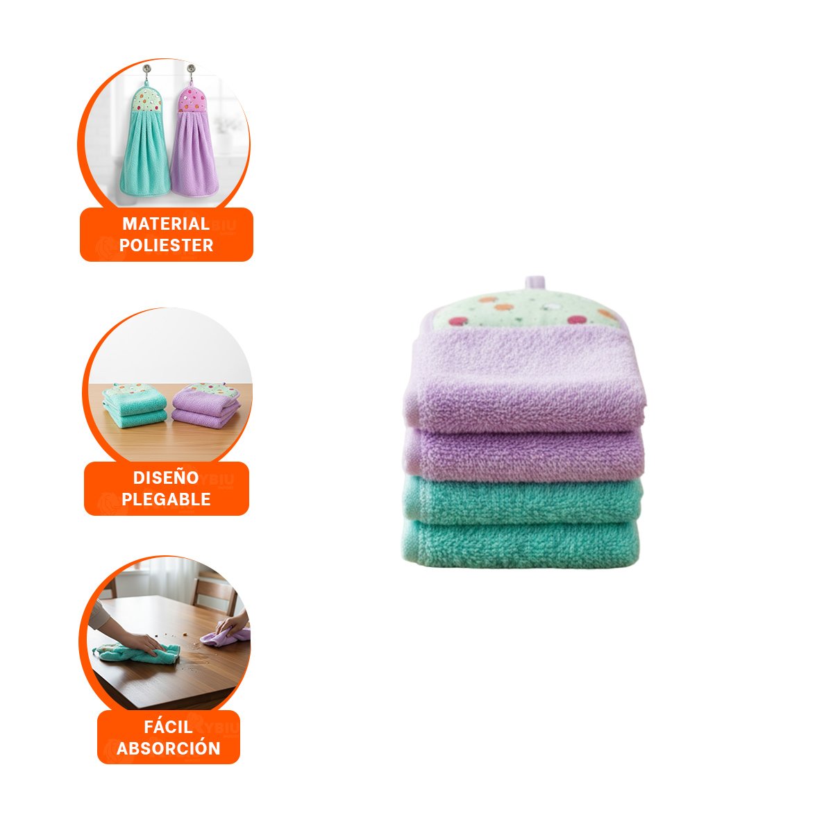SET 2 PANOS DE MANO MORADO Y VERDE AGUA CON COLGADOR DURABLE 28X38CM Y+POST IT - 5