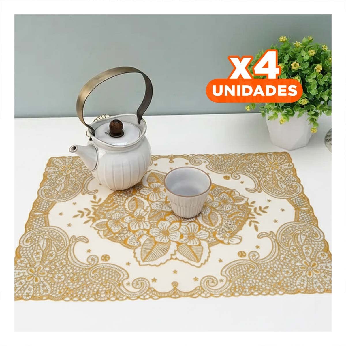 PACK4 CUBIERTA SOFISTICADA DORADO CON FLORES PARA MESA ELEGANTE Y+PAPEL REGALO - 1