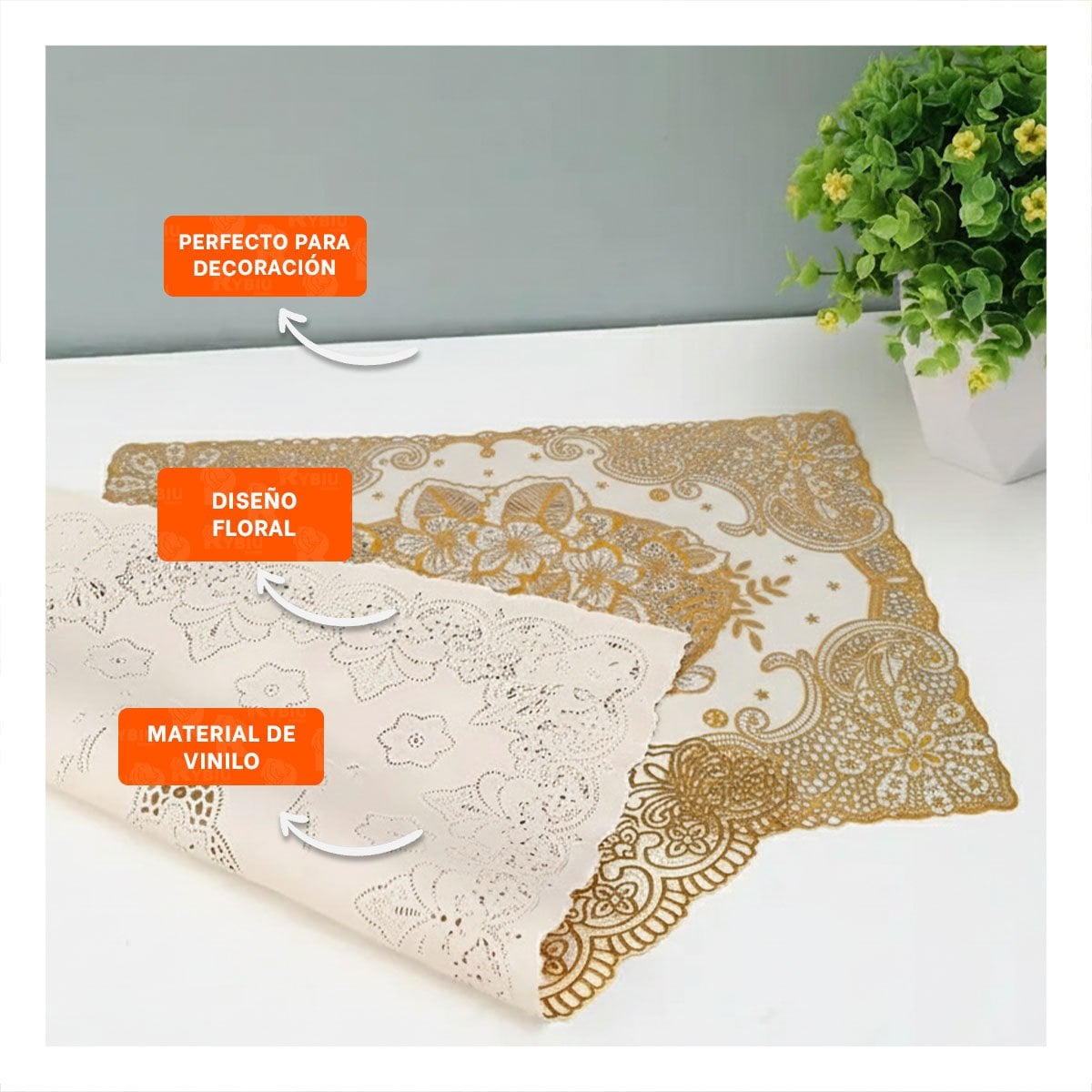 PACK4 CUBIERTA SOFISTICADA DORADO CON FLORES PARA MESA ELEGANTE Y+PAPEL REGALO - 2
