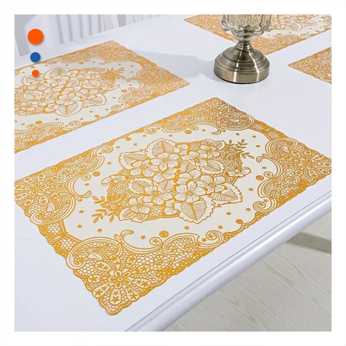 PACK4 CUBIERTA SOFISTICADA DORADO CON FLORES PARA MESA ELEGANTE Y+PAPEL REGALO - 5