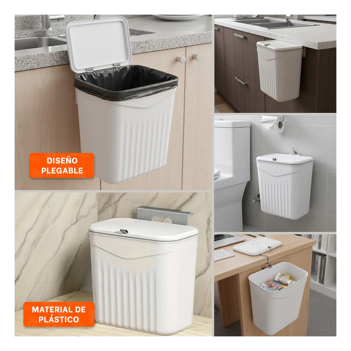 PACK6 RECIPIENTE ORGANIZADOR BLANCO COLGANTE ELEGANTE Y UTIL PARA CASA Y+PAPEL REGALO - 3