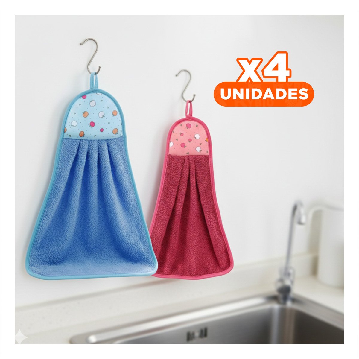 PACK4 CONJUNTO TOALLAS 2 PIEZAS FUCSIA Y AZUL COLGADOR BANO 28X38CM Y+REGALO STICKER - 1