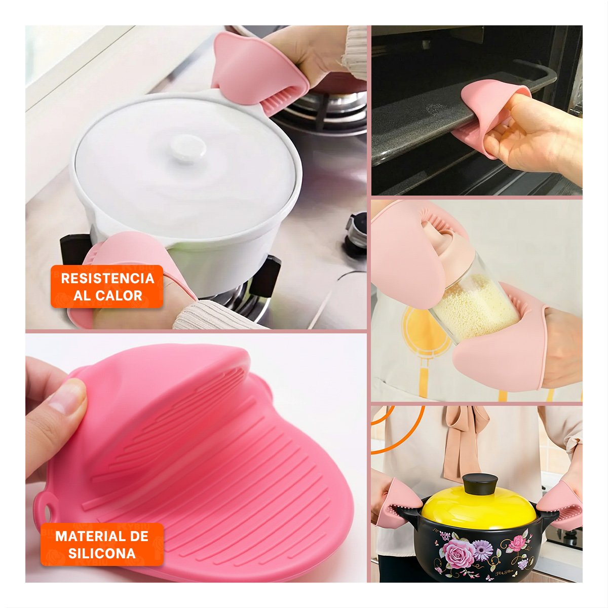 PACK2 MANOPLAS PROTECTORES DE SILICONA ROSADO PARA USO EN CASA 7,3X9,5CM Y+PAPEL REGALO - 3