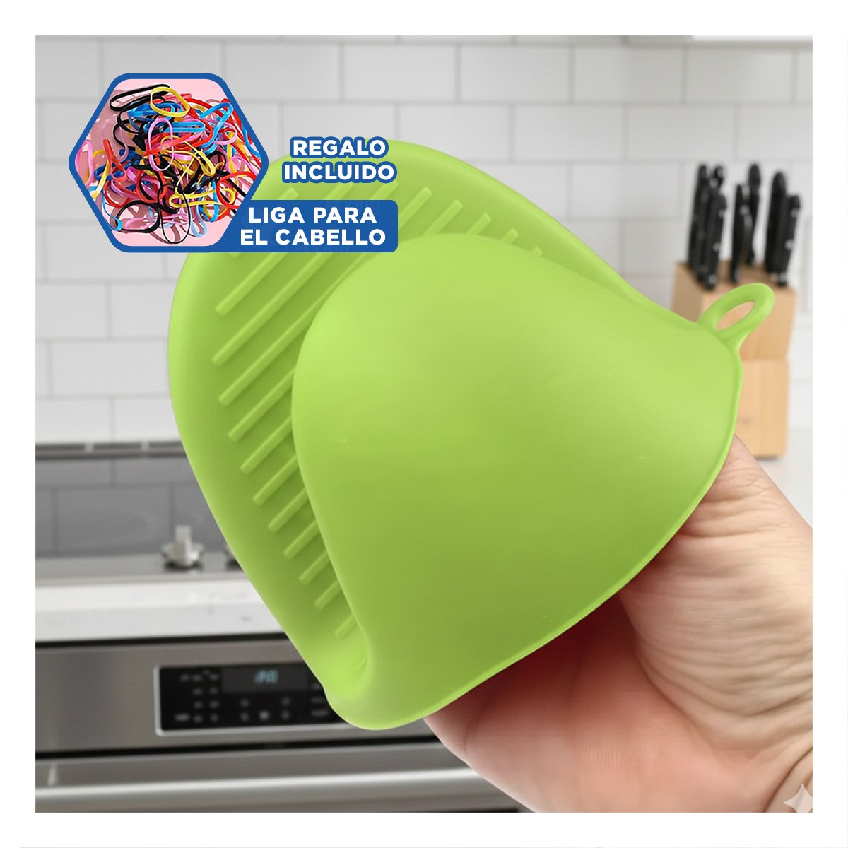 GUANTES ACCESORIOS DE SILICONA VERDE PARA MANIPULAR COMIDA Y HOGAR 7,3X9,5CM Y+LIGAS REGALO - 2