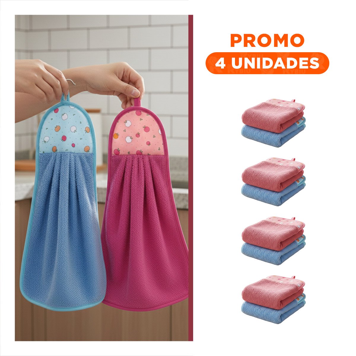 PACK4 PANOS DE MANO PRACTICOS 2 UNIDADES FUCSIA Y AZUL COLGADOR 28X38CM - 1