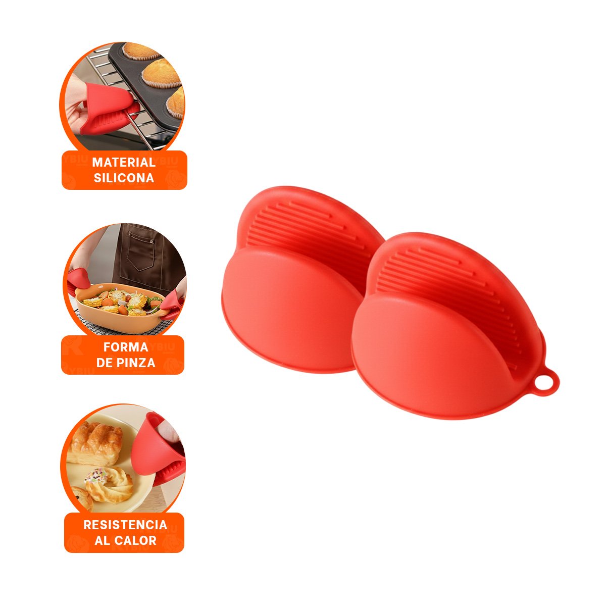 GUANTES PROTECTORES DE SILICONA ROJO PARA USO EN HOGAR Y COCINA 7,3X9,5CM Y+PAPEL REGALO - 5