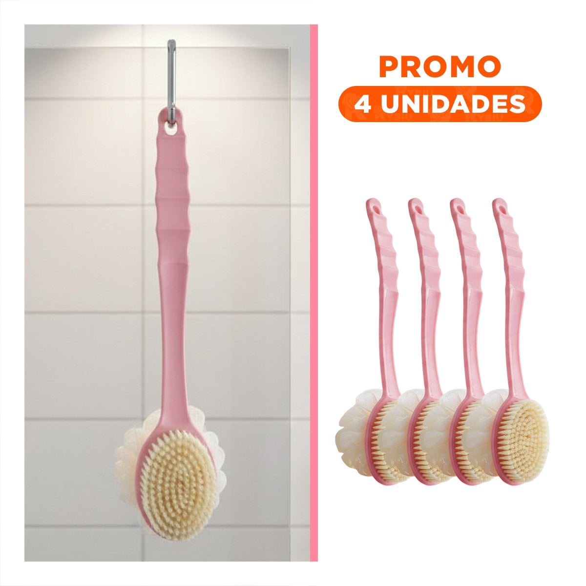 PACK4 ESCOBILLA MASAJE ROSADO 36CM DOBLE CABEZALES PARA CUIDADO DIARIO - 1