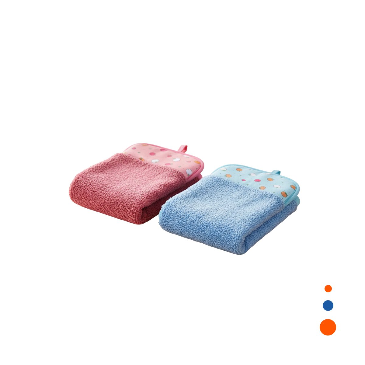 SET 2 TRAPOS DE MANO FUCSIA Y AZUL CON COLGADOR 28X38CM Y+REGALO STICKER - 1
