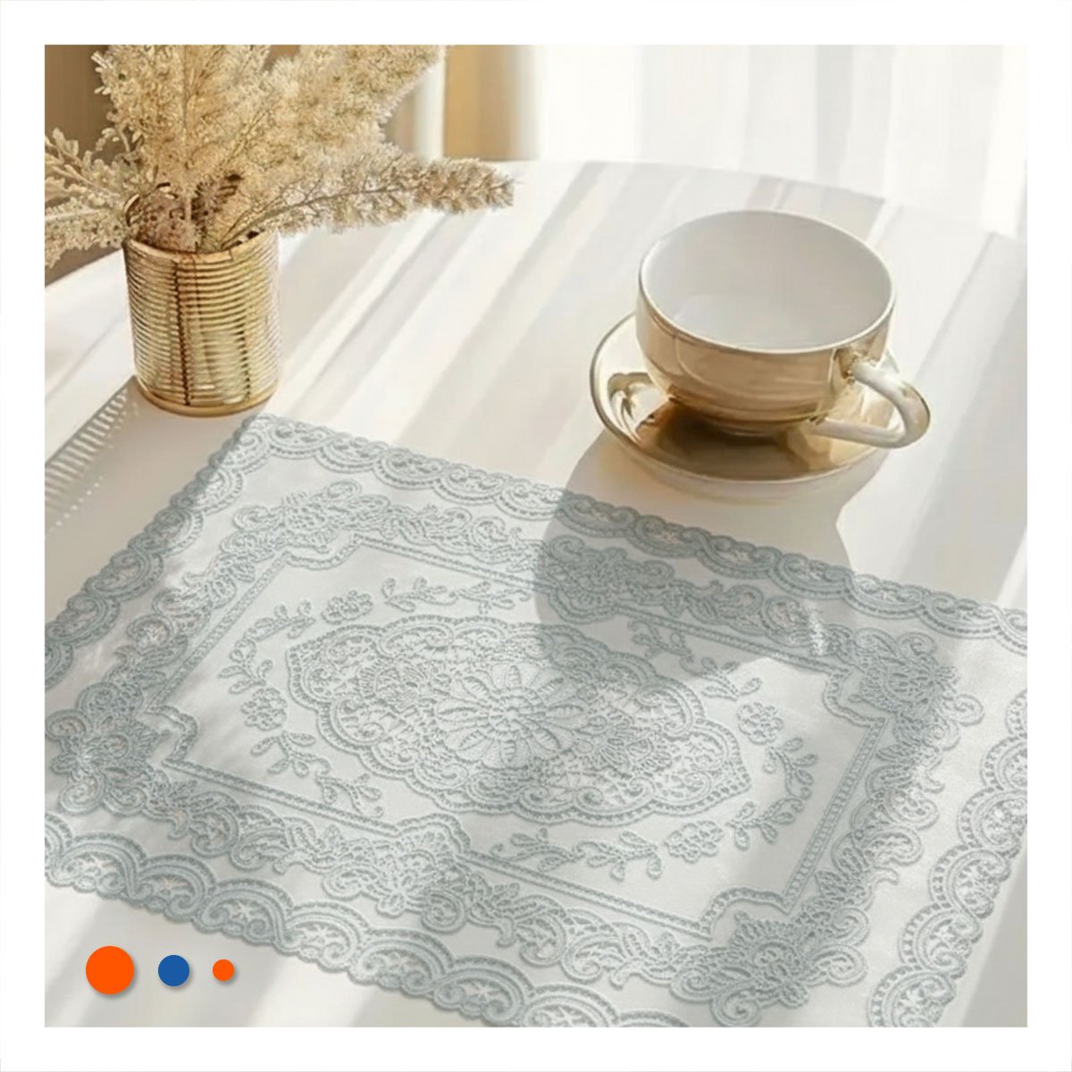 PACK2 MANTEL DECORATIVO PLATEADO CON MOTIVO DE FLORES Y RAMAS PARA HOGAR MODERNO Y+PAPEL REGALO - 5