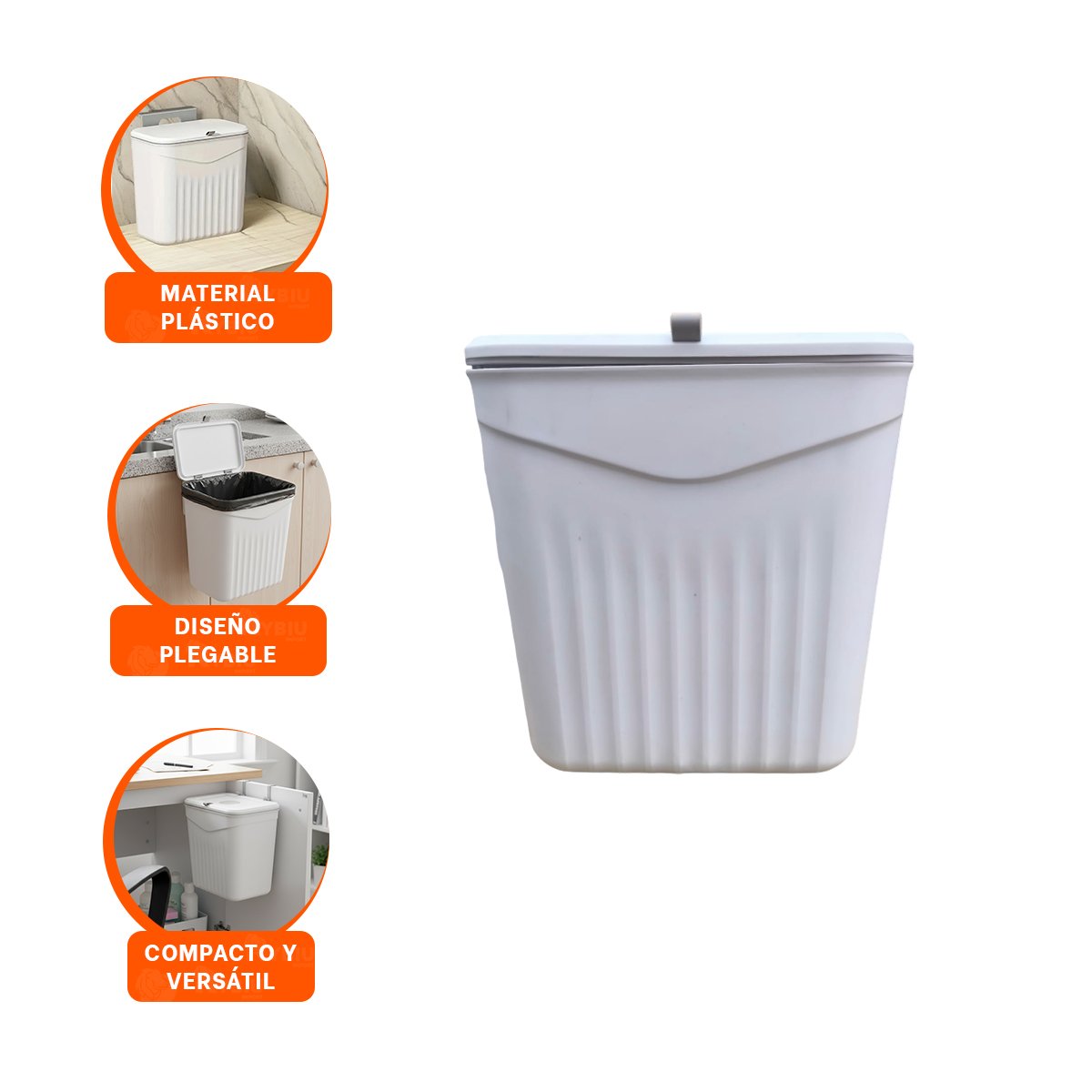 TACHO COLGANTE BLANCO DE BASURA MODERNO Y FUNCIONAL PARA TU HOGAR Y+PAPEL REGALO - 5
