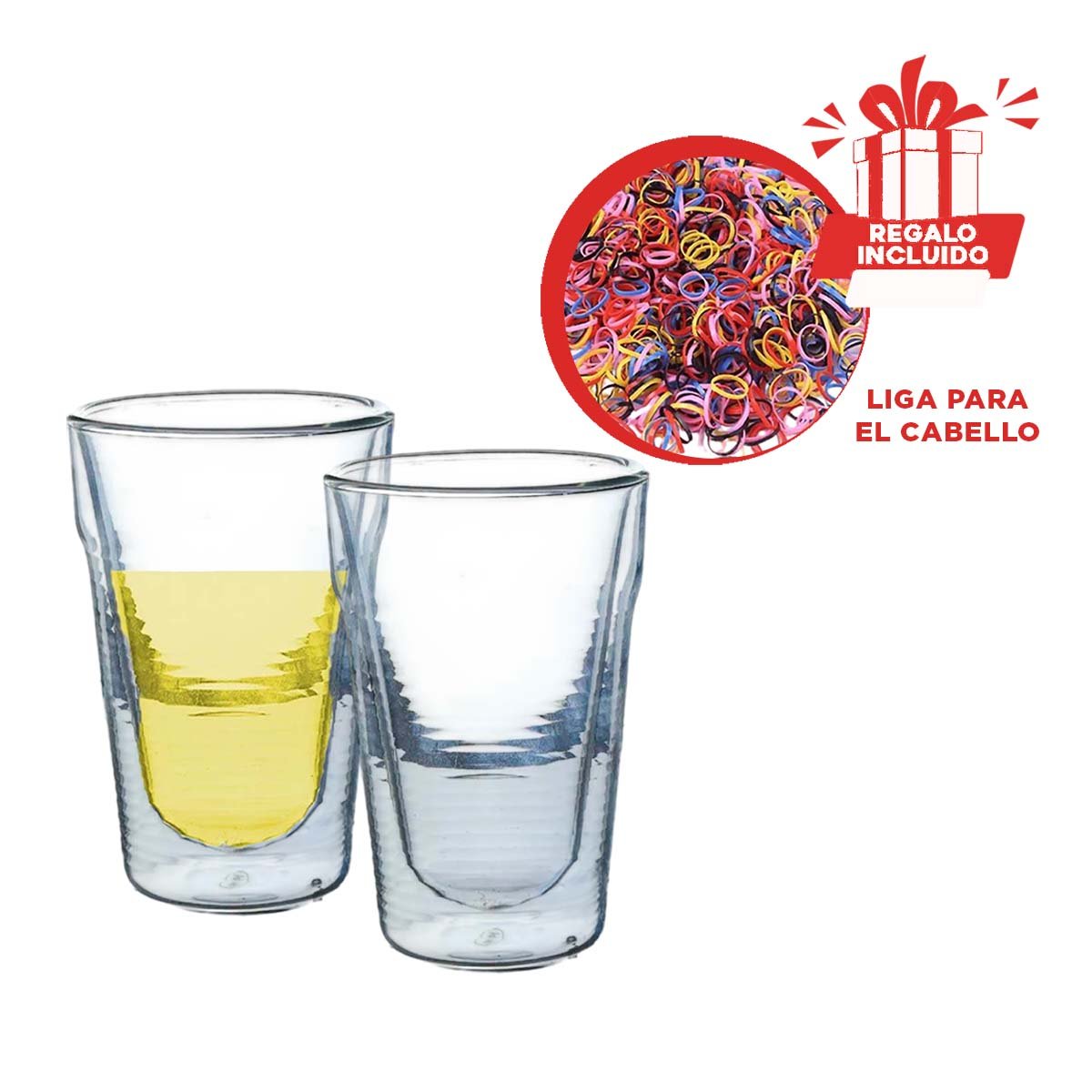 VASO DOBLE CAPA 260ML CON CUERPO DE VIDRIO BOROSILICATO TRANSPARENTE Y+LIGAS REGALO - 2