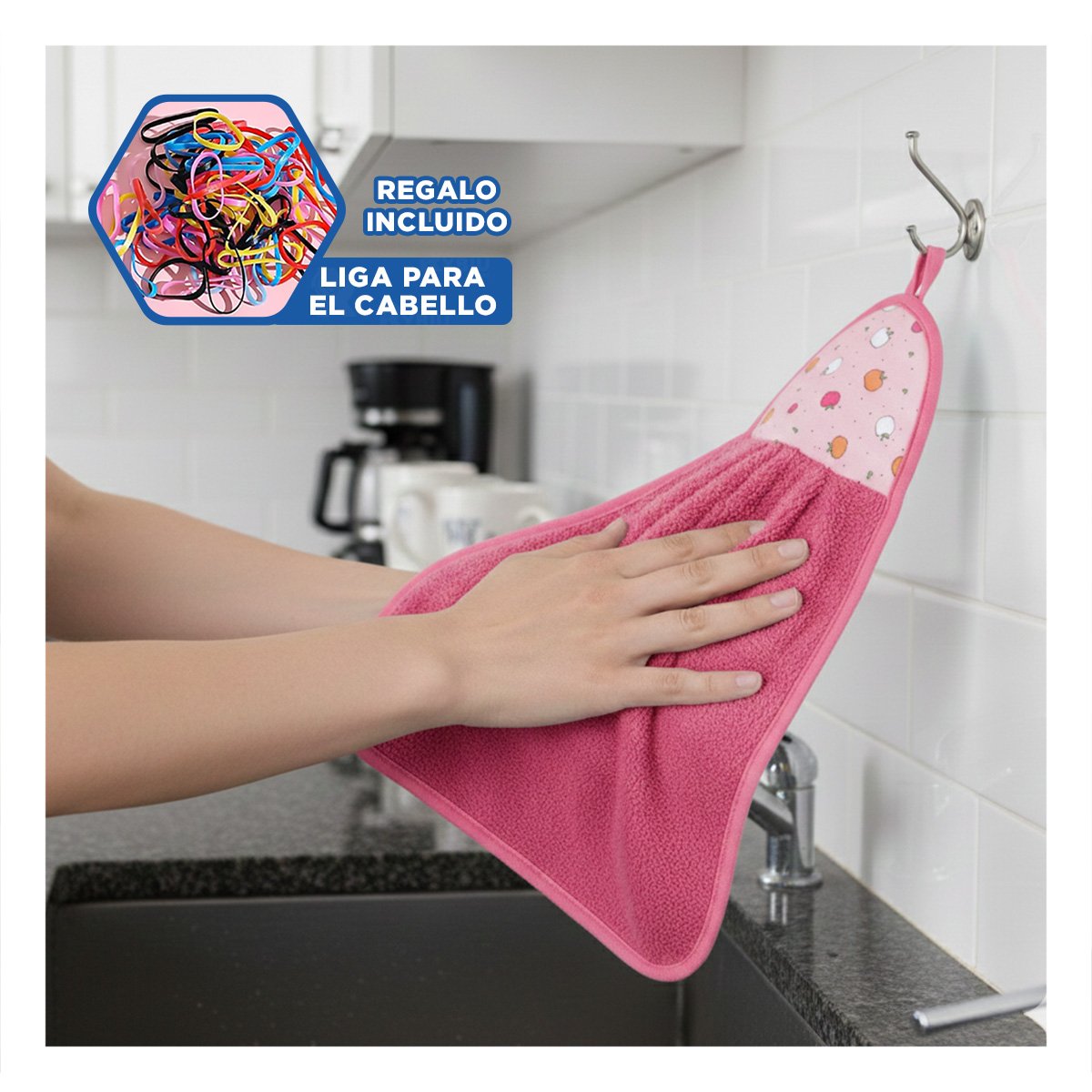 SET 2 TOALLAS DE MANO FUCSIA Y AZUL COLGADOR SUAVE 28X38CM Y+LIGAS REGALO - 2