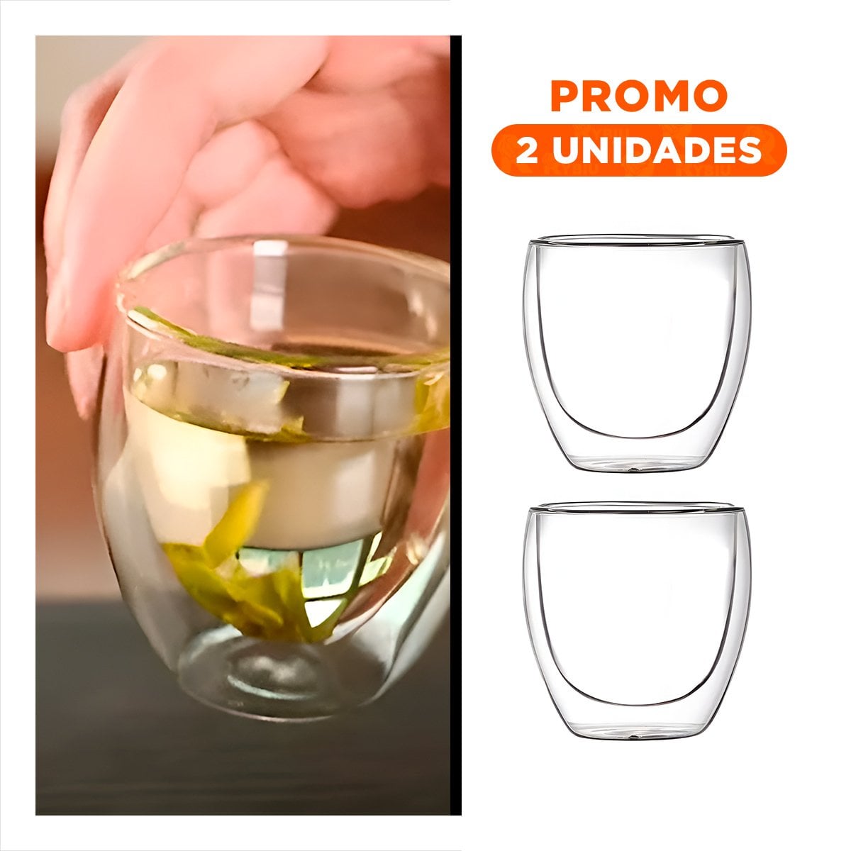 PACK2 CASA VASO DOBLE CAPA 460 ML TRANSPARENTE COMPLEMENTO BLANCO MODERNO Y+REGALO STICKER - 1