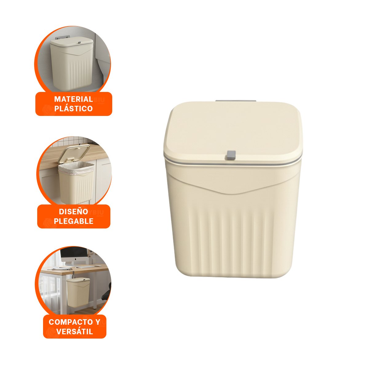 TACHO COLGANTE BEIGE DE BASURA MODERNO Y FUNCIONAL PARA TU HOGAR Y+PAPEL REGALO - 5