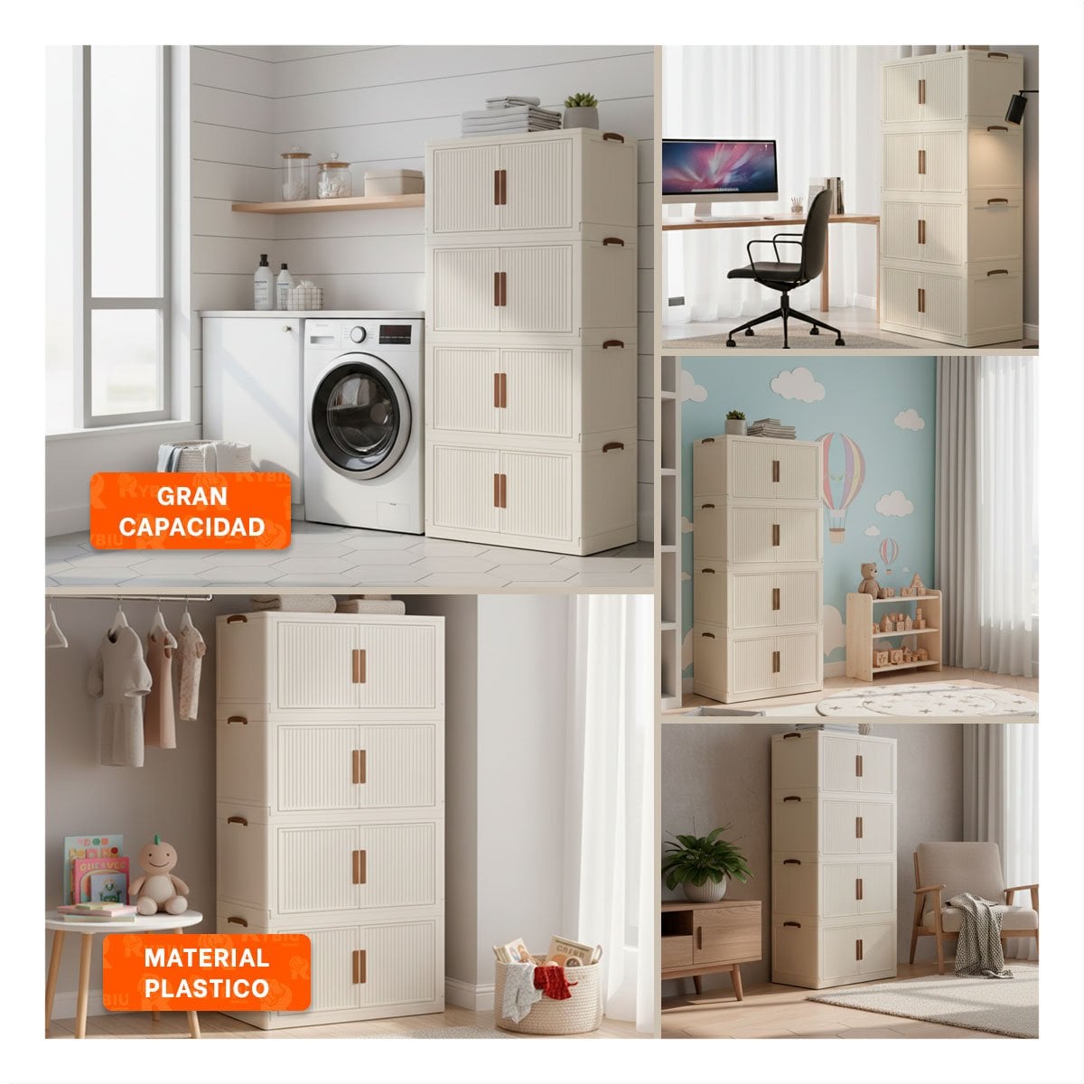 ROPERO PLEGABLE 4 NIVELES BEIGE ORGANIZADOR DE ROPA PARA HABITACION Y+LIGAS REGALO - 1