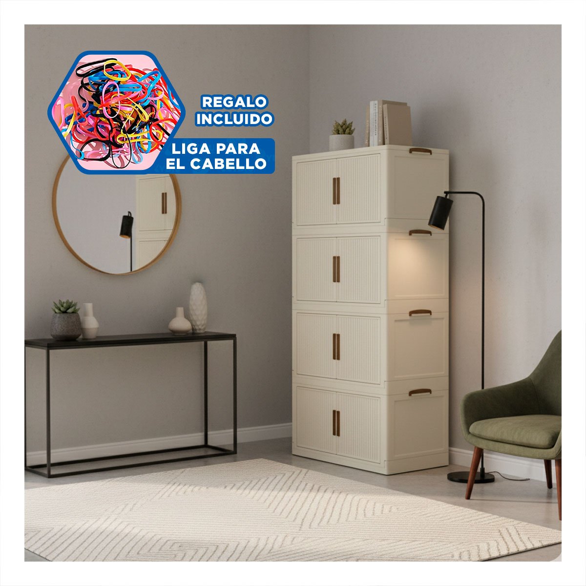 ROPERO PLEGABLE 4 NIVELES BEIGE ORGANIZADOR DE ROPA PARA HABITACION Y+LIGAS REGALO - 2