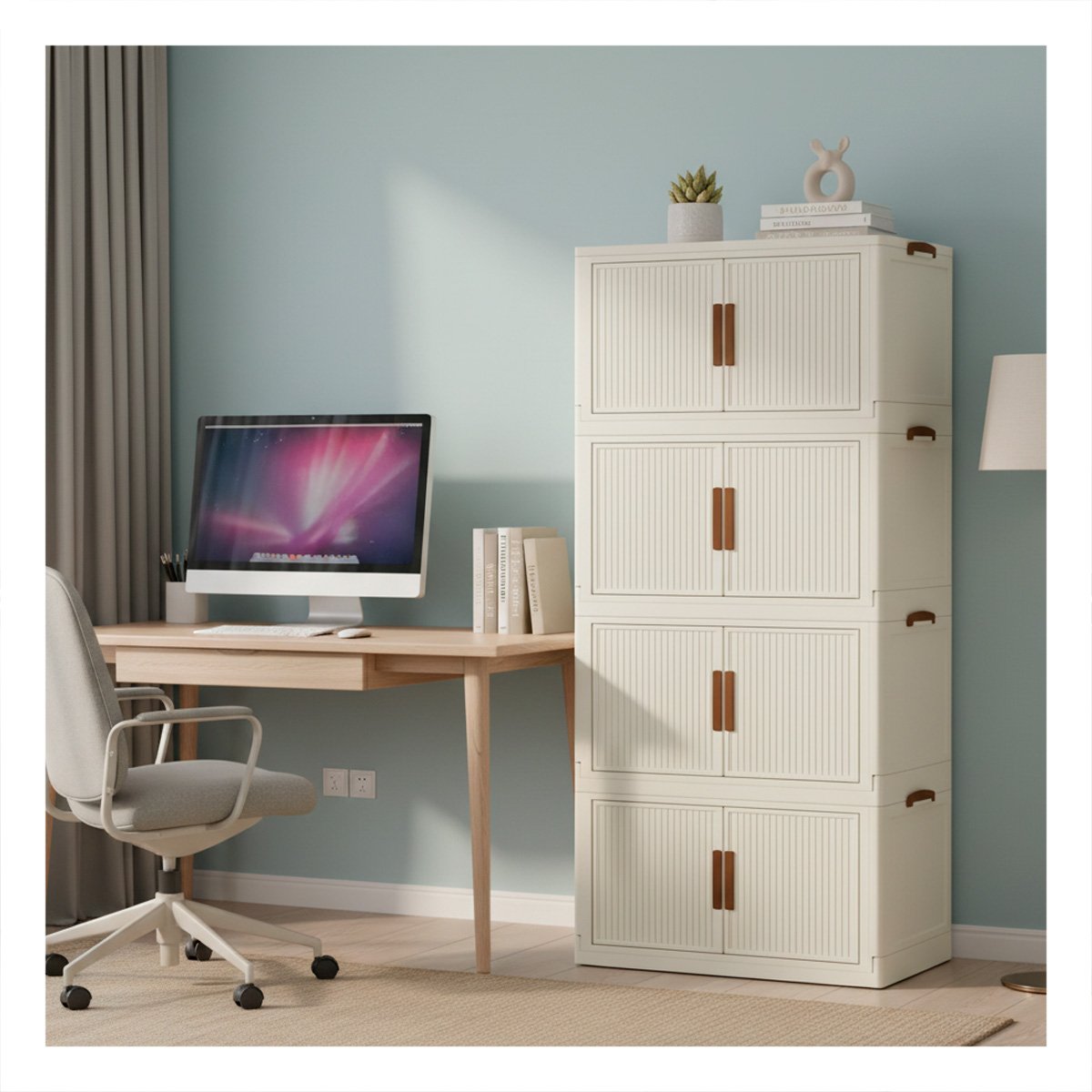 ROPERO PLEGABLE 4 NIVELES BEIGE ORGANIZADOR DE ROPA PARA HABITACION Y+LIGAS REGALO - 3