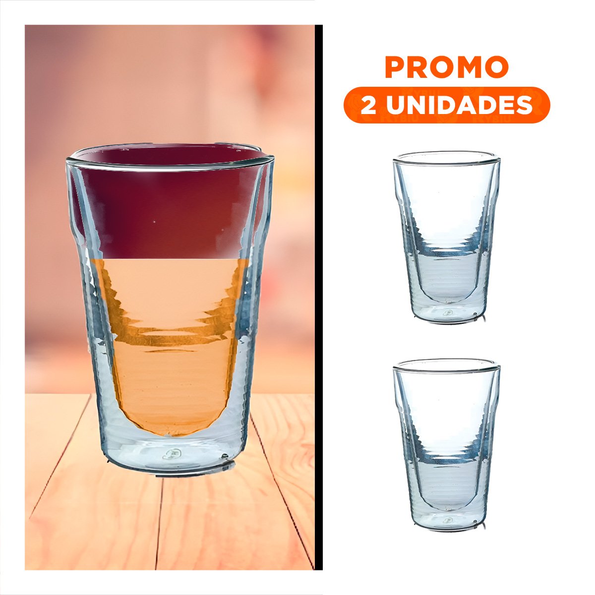 PACK2 JARRO 260ML DE VIDRIO BOROSILICATO TRANSPARENTE CON DOBLE CAPA ELEGANTE Y+REGALO STICKER - 1