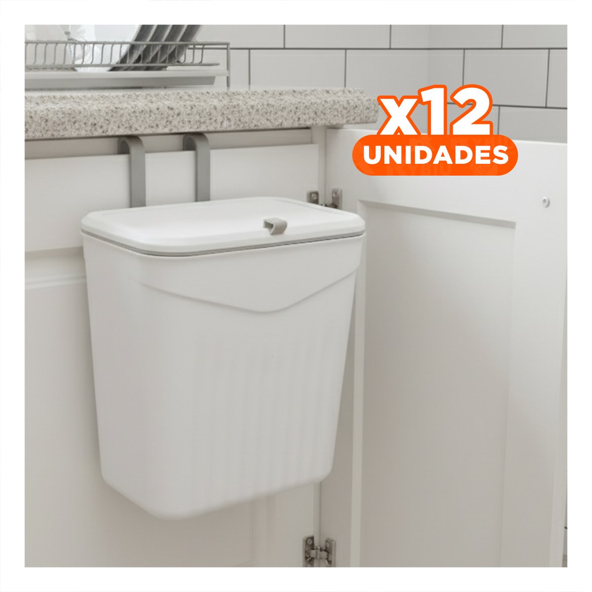 PACK12 CUBO COLGANTE BLANCO DE BASURA MODERNO Y RESISTENTE PARA HOGAR Y+PAPEL REGALO - 1