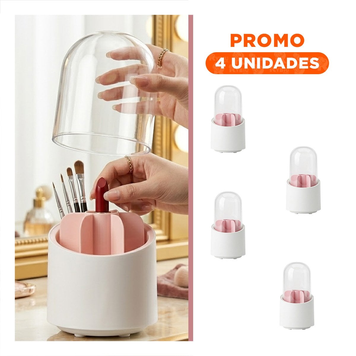 PACK4 SOPORTE GIRATORIO ROSADO DE MAQUILLAJE Y ACCESORIOS DE TOCADOR - 1