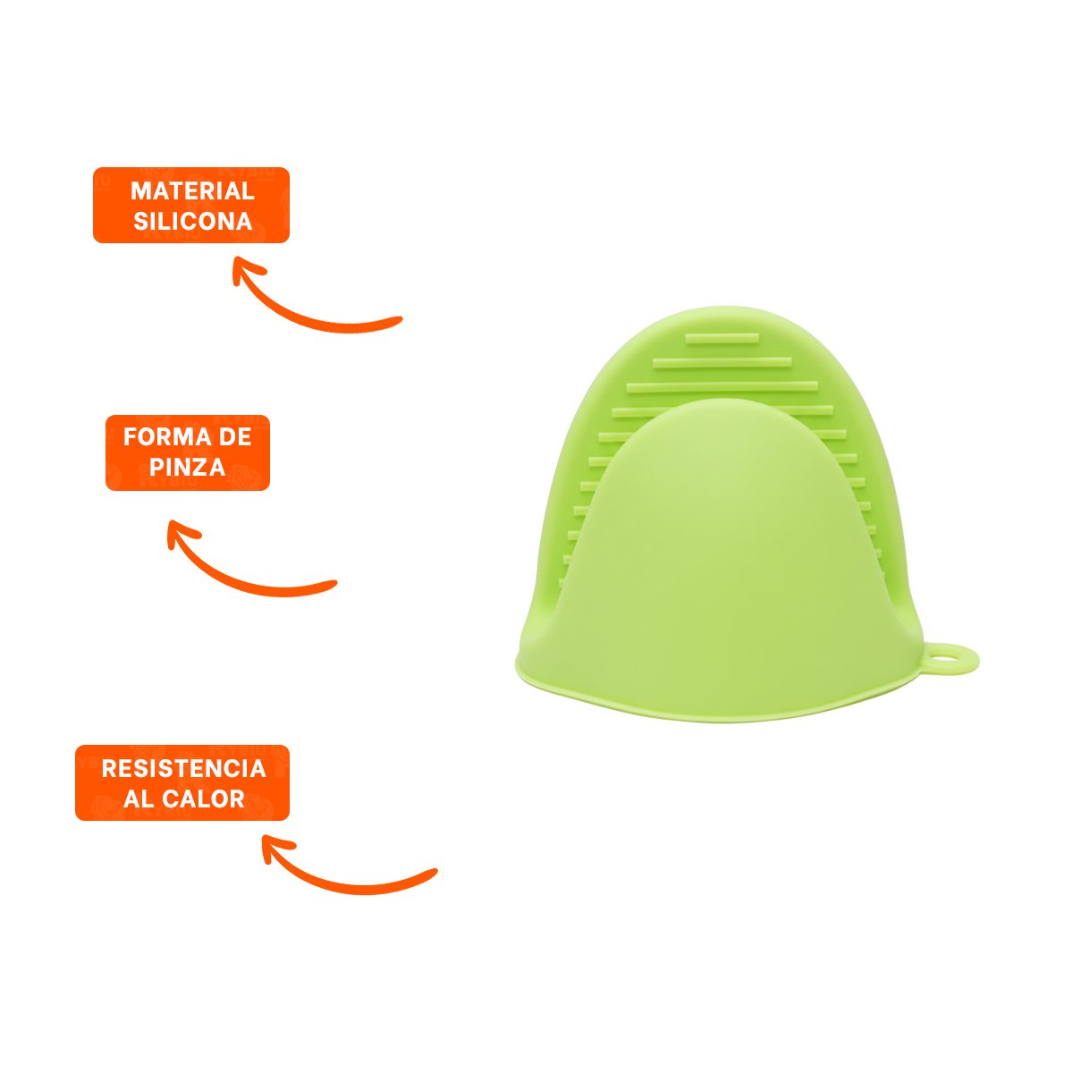 GUANTES MANOPLAS DE SILICONA VERDE PARA COCINA Y HOGAR SEGURO 7,3X9,5CM Y+POST IT - 5