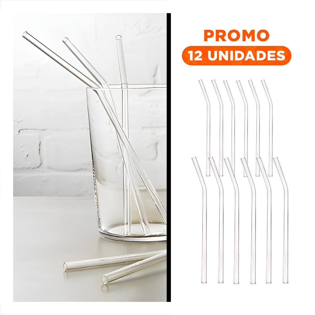 PACK12 REUTILIZABLE SORBETE DE VIDRIO COD 574 TRANSPARENTE ACCESORIO PRACTICO CASA - 1