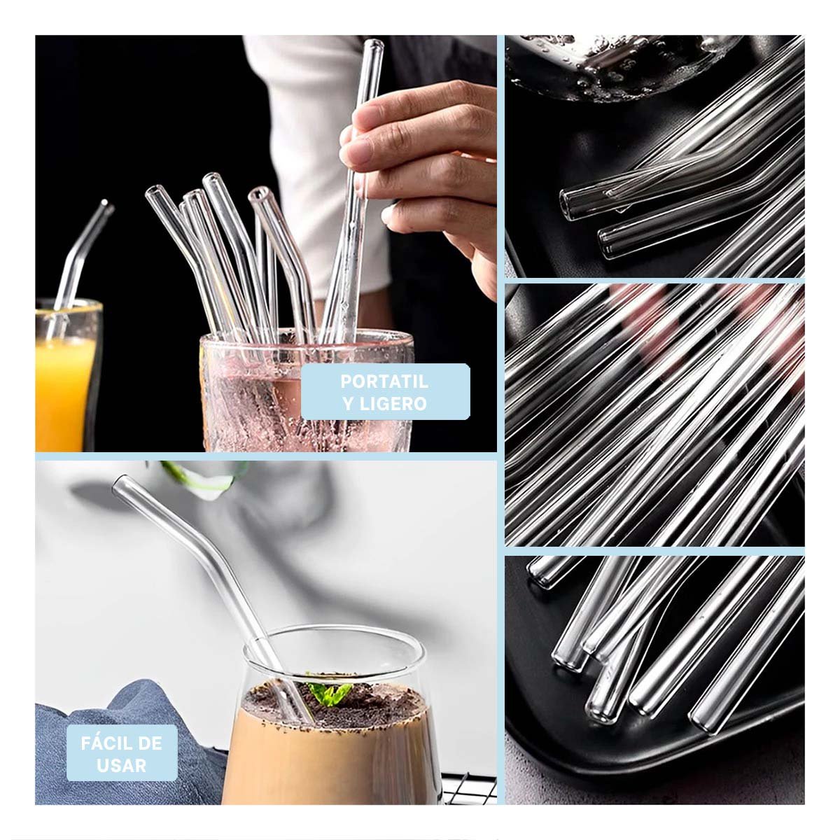 PACK12 REUTILIZABLE SORBETE DE VIDRIO COD 574 TRANSPARENTE ACCESORIO PRACTICO CASA - 2