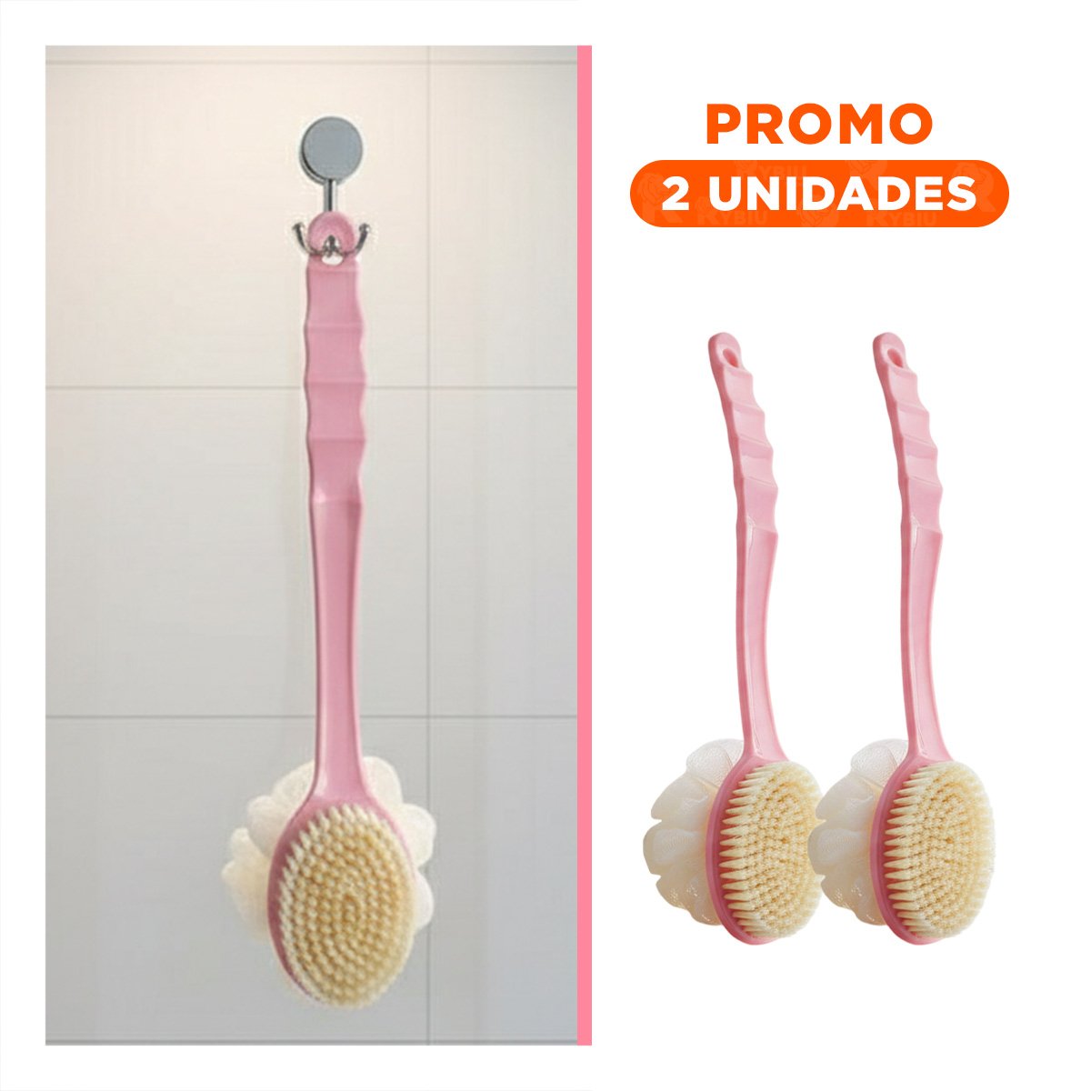 PACK2 ESCOBILLA SPA ROSADO 36CM DOBLE CABEZALES PARA RELAJACION Y LIMPIEZA Y+REGALO STICKER - 1