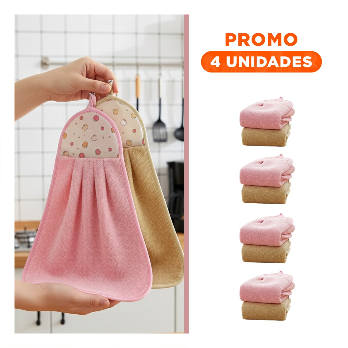 PACK4 PANOS DE MANO PRACTICOS 2 UNIDADES ROSADO Y AMARILLO COLGADOR 28X38CM - 1