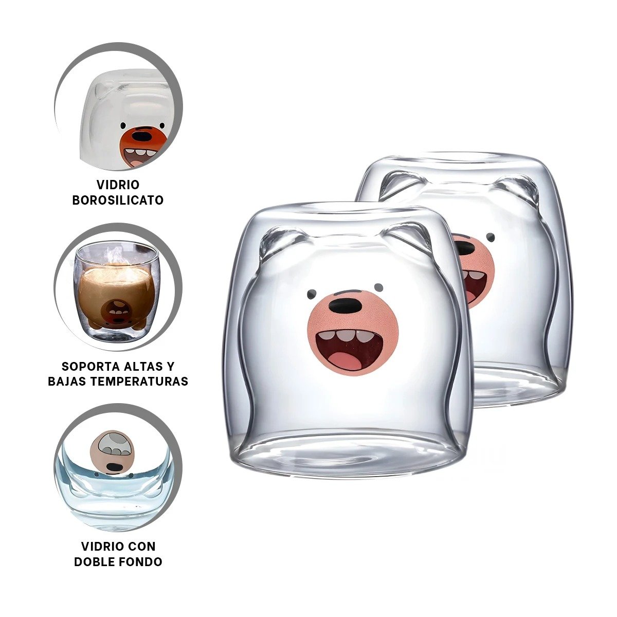 VASO DE VIDRIO BOROSILICATO TRANSPARENTE CON OSO PARDO CON SISTEMA DOBLE CAPA Y+PAPEL REGALO - 5