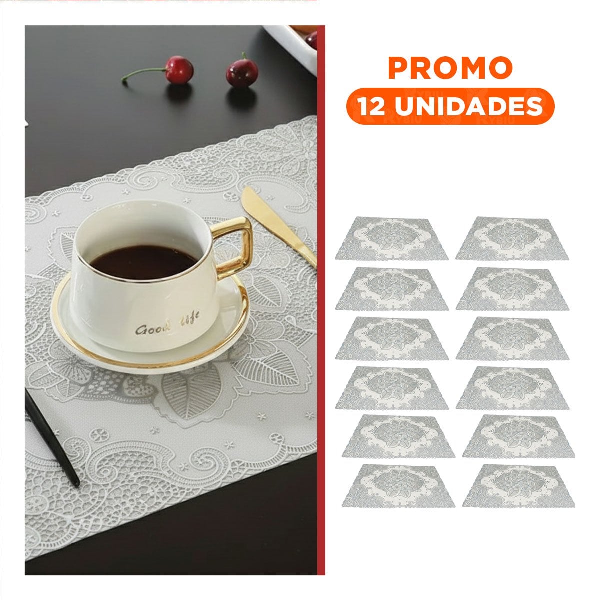 PACK12 PROTECTOR SOFISTICADO PLATEADO CON ENCAJE PARA MESA NAVIDENA - 1