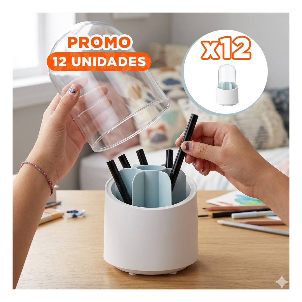PACK12 PORTA COSMETICOS GIRATORIO CELESTE PARA ACCESORIOS DE BELLEZA DIARIO Y+REGALO STICKER - 1