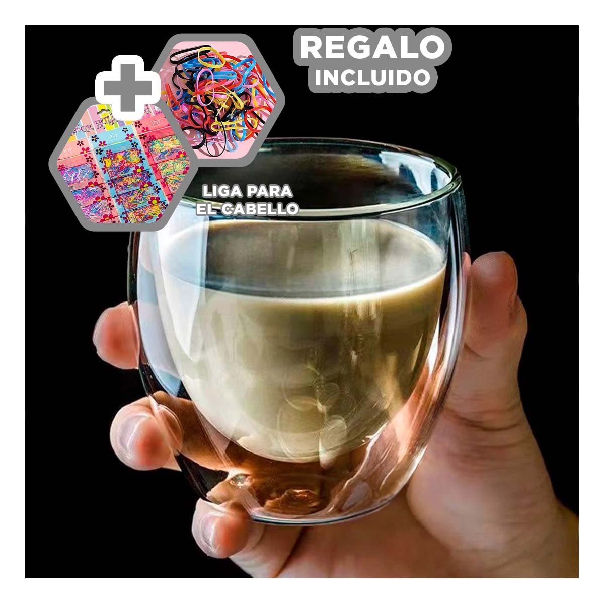 BLANCO VASO DOBLE CAPA 460 ML TRANSPARENTE PIEZA ELEGANTE DECORATIVA Y+LIGAS REGALO - 2
