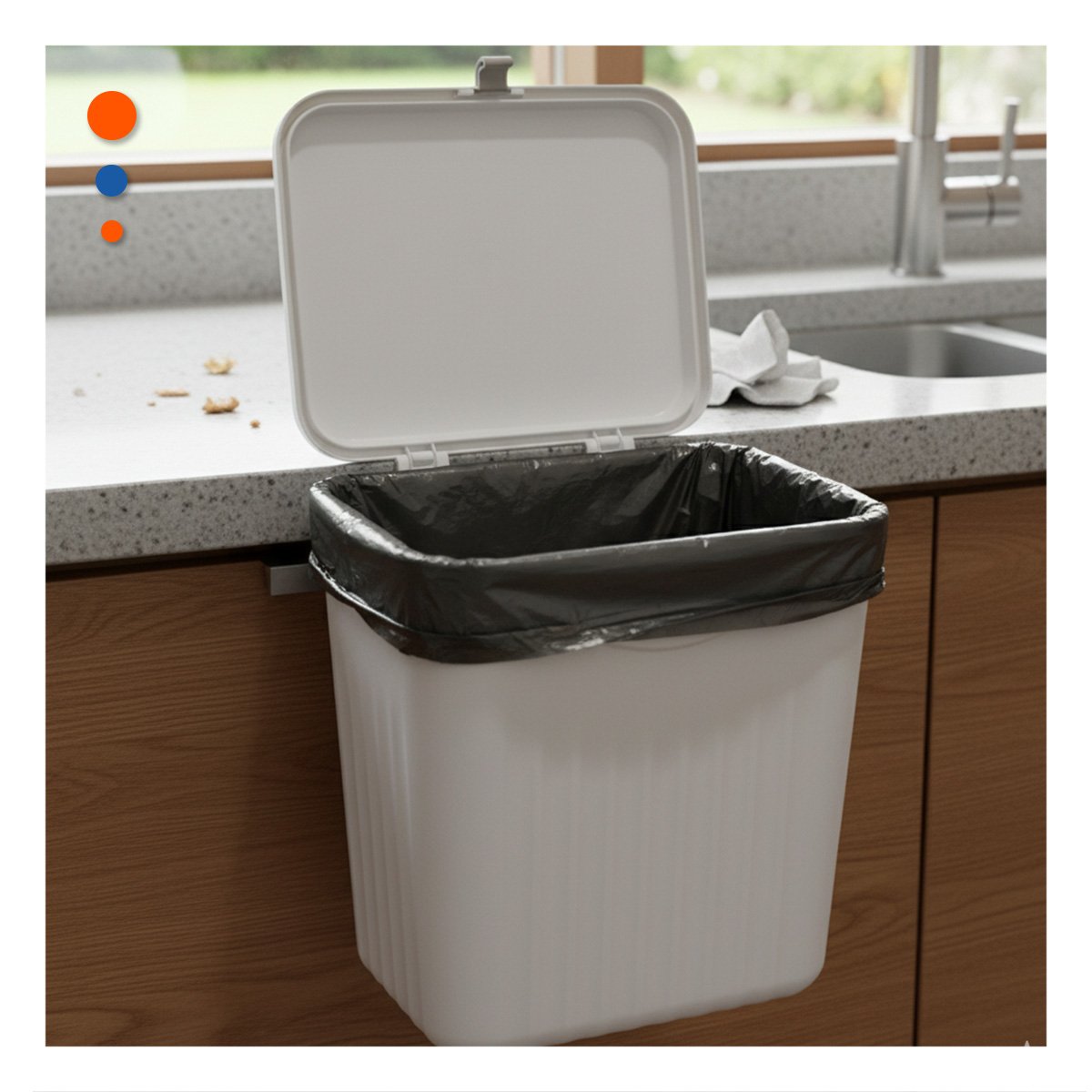 PACK2 CONTENEDOR COLGANTE BLANCO DE BASURA MODERNO Y PRACTICO PARA HOGAR - 3