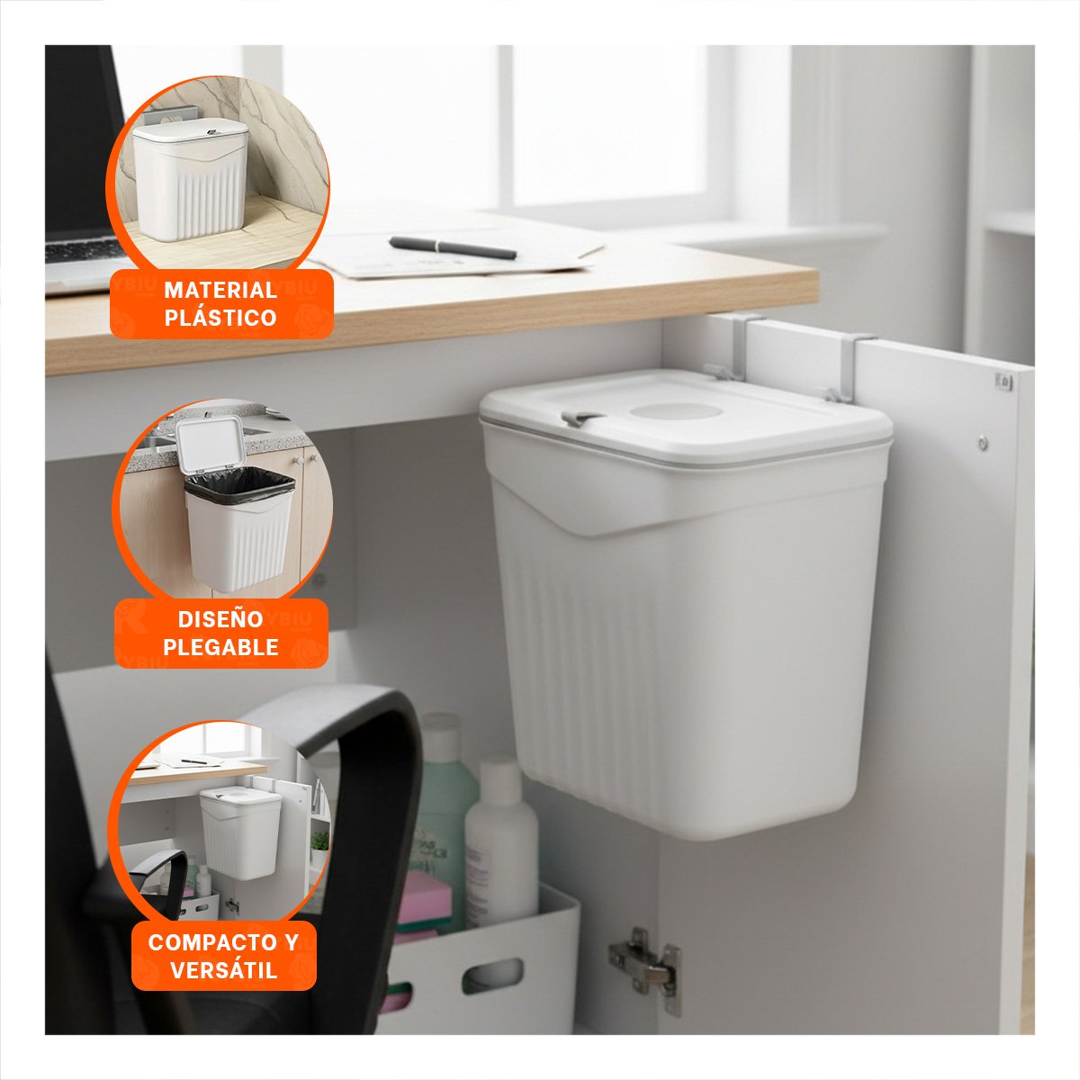 PACK2 CONTENEDOR COLGANTE BLANCO DE BASURA MODERNO Y PRACTICO PARA HOGAR - 5