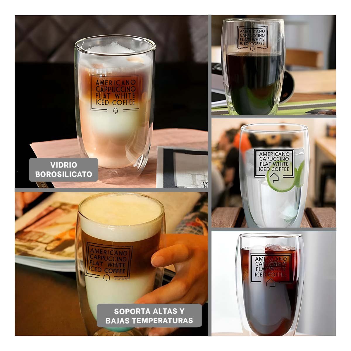 VASO FRAPPUCCINO DE 450 ML EN VIDRIO CON FORMATO DOBLE CAPA COLOR TRANSPARENTE Y+LIGAS REGALO - 1