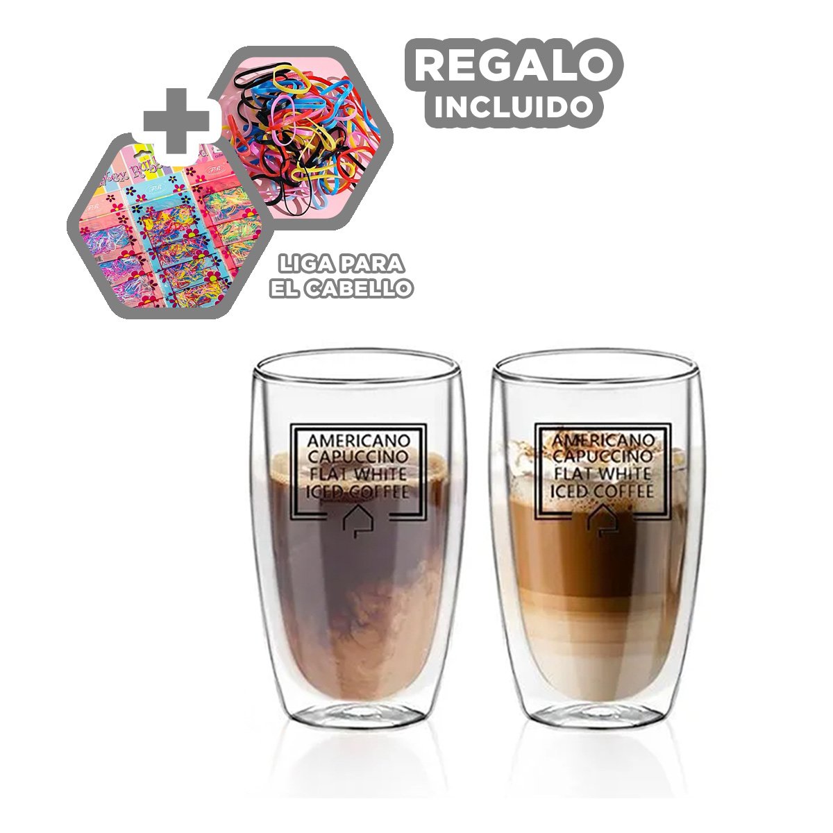 VASO FRAPPUCCINO DE 450 ML EN VIDRIO CON FORMATO DOBLE CAPA COLOR TRANSPARENTE Y+LIGAS REGALO - 2