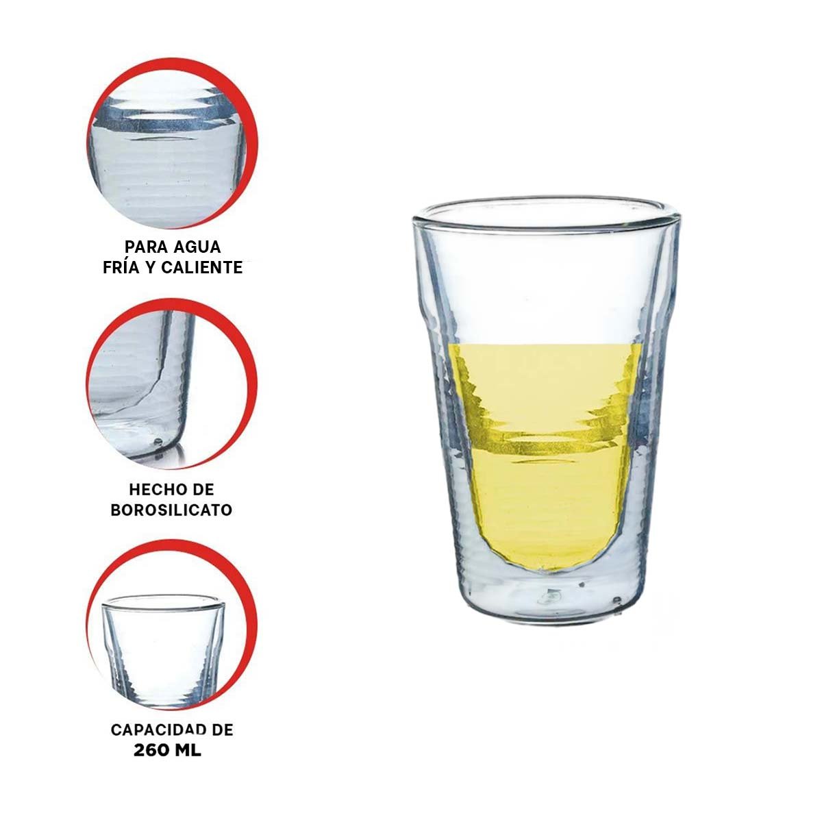 VASO DE VIDRIO BOROSILICATO 260ML VERSION DOBLE CAPA EN TRANSPARENTE Y+POST IT - 5